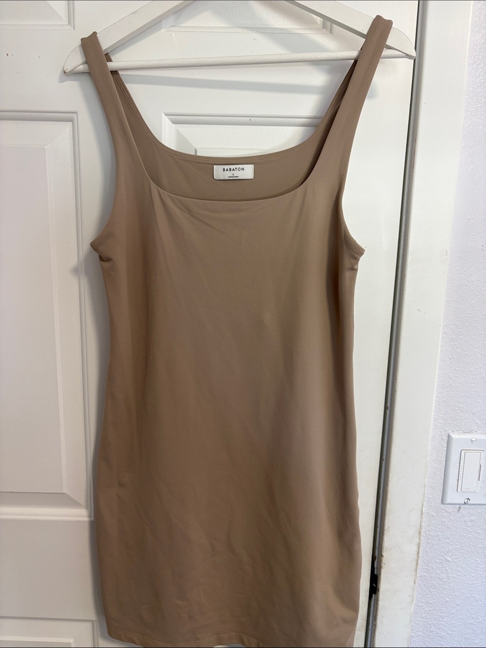 Babaton Beige-Tan Scoop Neck Sleeveless Tank Dress